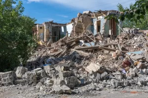 Destroyed home in ruble from earthquake in Afghanistan – October 2023