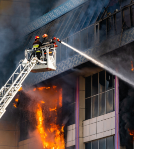 Firefighters fighting gas and oil refinery fire that alerted the fire department because of SiSA life saving emergency mass notification technology integrated in by HQE Systems.