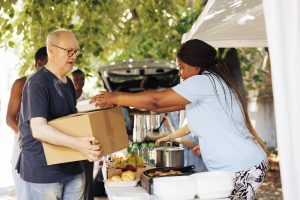food aid volunteers provide food for victims of Texas Panhandle wildfire that has been spreading.