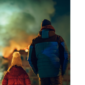 Family in need of evacuation because of wildfire that spread.