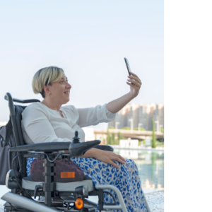 Person in Wheelchair being protected by HQE Systems a vertean owned company that specialzes in emergency mass notification and systems integration for life safety needs.